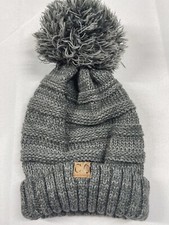 CC Exclusives Beanie Gray Poof Knit Winter Hat