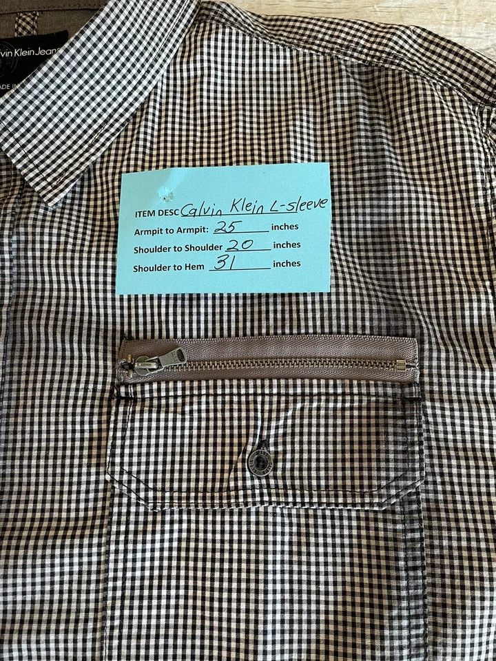 Calvin Klein Jeans Shirt Button Long Sleeve Mens Black White Check Size XXL - Image 4 of 4