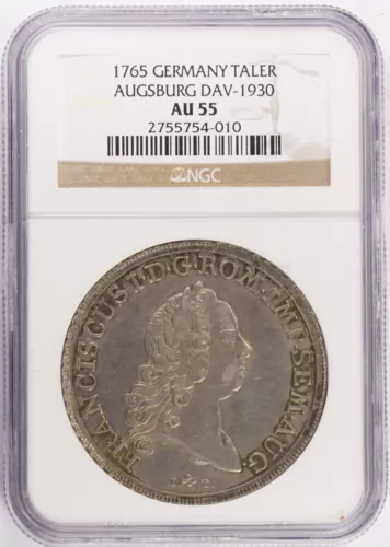 1765 German States Augsburg Taler Thaler NGC AU55 KM# 184 Dav. #1930