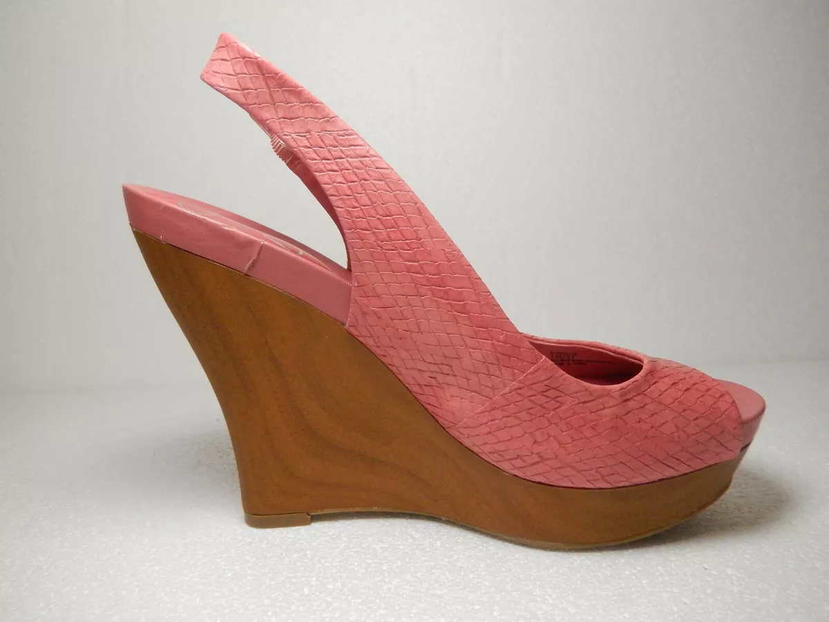 Jessica Simpson Genette Platform Pink Snakeskin Cork Sling Wedge