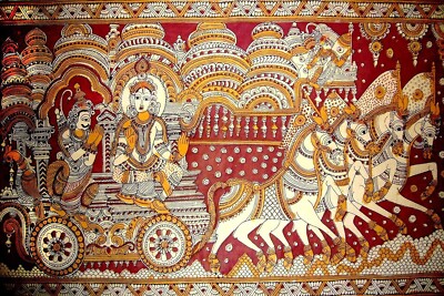 Madhubani Lord Krishna Mit Arjun Ungerahmt Leinwand Druck Malerei 61x40.6cm