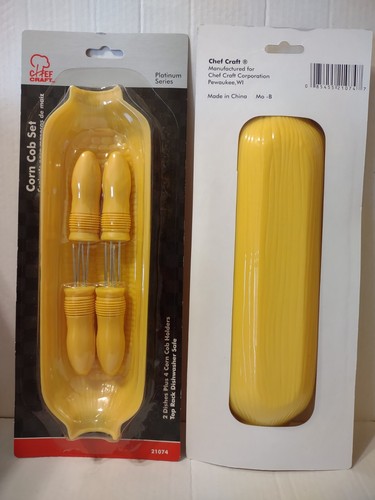 CORN COB DISH JUMBO SOFT GRIP YELLOW HANDLES PICNIC CORNCOB HOLDER CHEF CRAFT - Picture 2 of 11