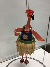 Department 56 pink flamingo ornament glass 56-34751 blue shirt 6 3/4  hula skirt