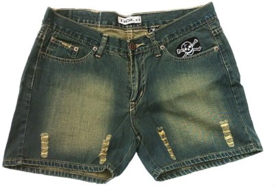 Destroyed Ticila SEVEN STAR Psychobilly Skull Patch Hot Pants Jeans Short W31 40