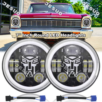 2x Chrome 7Inch Round Led Headlights Hi-Lo For Chevy C10 C20 G10 G20 Nova Pickup