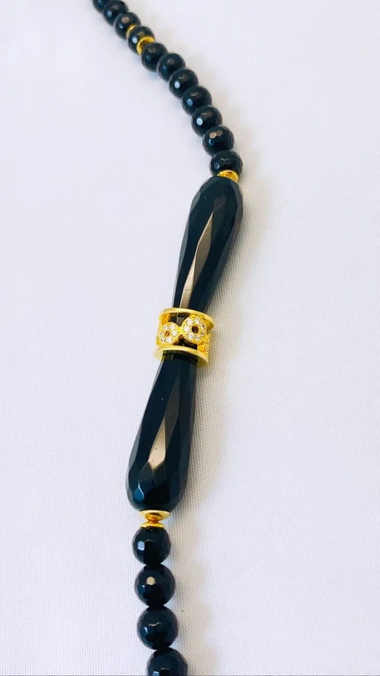 Collana Lunga Onice Nero e Argento 925 – Gioiello Artigianale Unico con Zirconi - Immagine 3 di 4