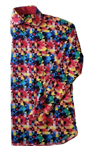STEVEN LAND Trim Fit Shirt MEN'S Geometric Long Sleeves SIZE M 15 1/2 ~34/35 - Picture 2 of 13
