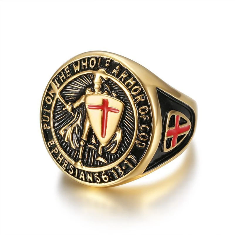 Knights Templar Put On The Whole Armor of God Ring Stainless Steel Gld Size 7-13 - Image 2 of 4