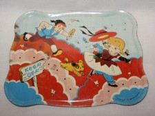 Vintage Ohio Art Tin Litho Tray Boy Chasing Girl  Dog Keep Off As-Is 