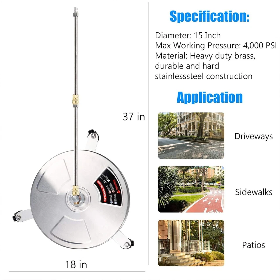 Limpiador de superficies de lavadora a presión plateado de 15 pulgadas 4000 psi para gas y electricidad Foto 2 de 4