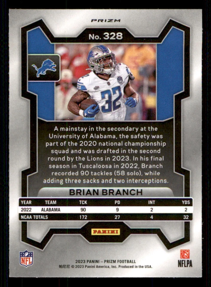 2023 Panini Prizm Prizms Green #328 Brian Branch - Image 2 of 2