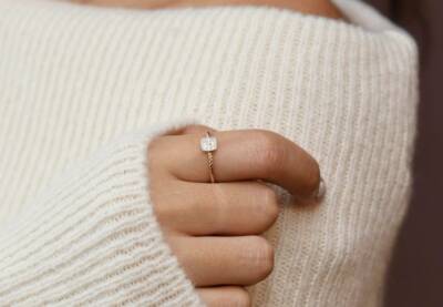14k Square Diamond Ring, Twisted Diamond Ring, Diamond Square Band Ring