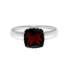Multi Prong Set 5MM Cushion Cut Garnet 925 Sterling Silver Solitaire Women Ring