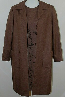 Valerie Stevens Brown Floral Dress Suit Long Jacket Wool Blend 14P NWT 