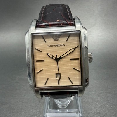 EMPORIO ARMANI ベージュ ベスト　レザー Emporio Armani Tank Watch Men 35mm Cream Dial Steel Date Rectangle