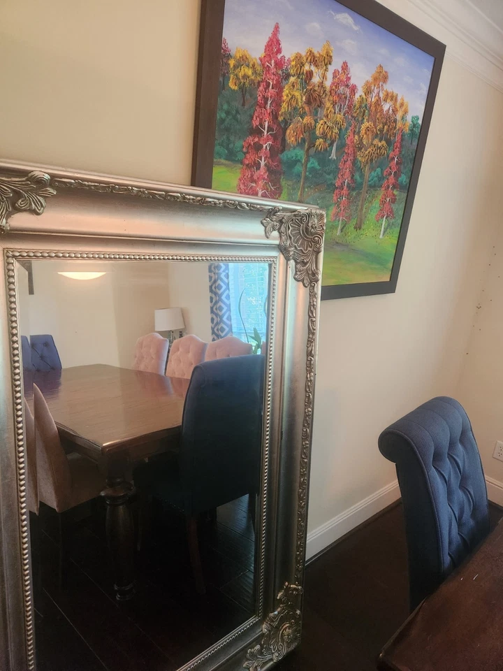 mirror with silver colored metal frame for home wall decor. 36x24r - Image 3 of 4