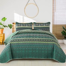 WONGS BEDDING Boho Quilt Queen Size Green Bohemian Queen Quilt Lightweight