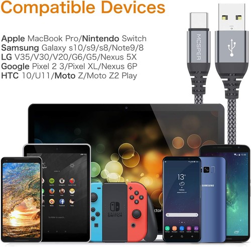 Short USB C Cable(0.5ft 2-Pack),USB Type C Charger Nylon Braided Fast Grey - 第 6/6 張圖片