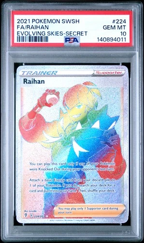 2021 POKEMON SWORD & SHIELD EVOLVING SKIES SECRET #224 FULL ART/RAIHAN PSA 10
