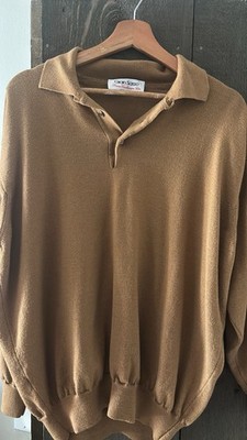 Gran Sasso Cashmere Silk Men's Knit Collared Button Pullover Brown VII