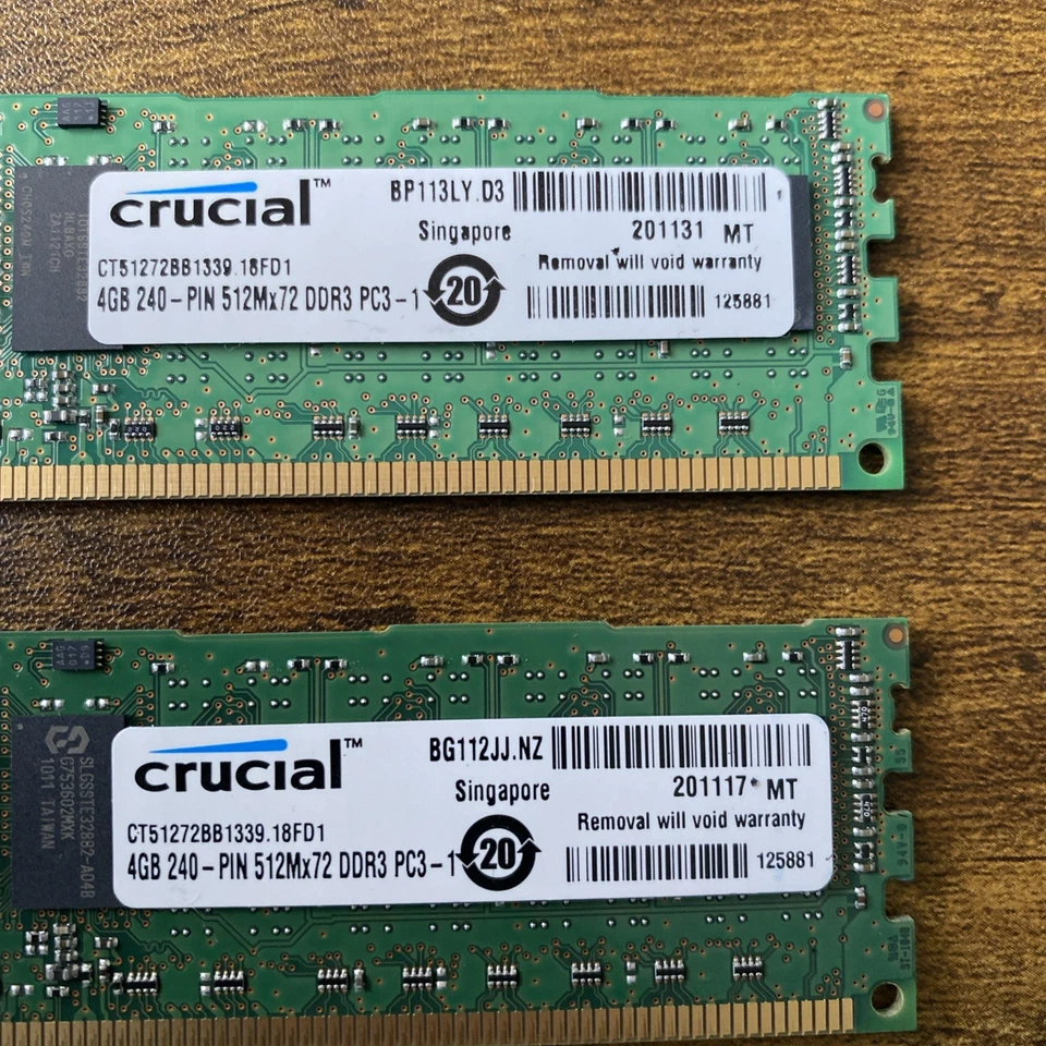 16GB 4x4GB Crucial CT51272BA1339.18FD 240pin 512Mx72 DIMM DDR3 PC3 - Image 2 of 4