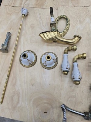 Sherle Wagner Hand Painted Floral Porcelain & 24K Gold Plated faucet & Fixtures