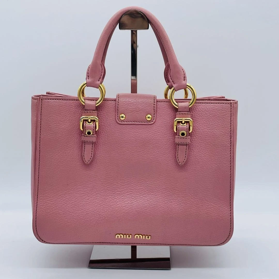 miu miu MADRAS borsa a mano pelle rosa oro ferramenta MMMc46