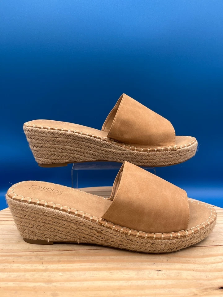 Sandalia Catherine Malandrino Camey para mujer talla 10 cuero marrón yute cuña sin cordones Foto 2 de 4