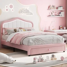 Full/Twin Size Bed Frame for Kids Headboard Upholstered Bed Frame Platform Bed
