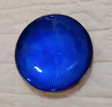 Vintage Norwegian Modernist Sterling Silver Blue Guilloche Enamel Pin Dish 2.25"