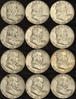 Roll of 12 Circulated 1950s-1960s Denver Franklin Half Dollar 90% Silver Coins