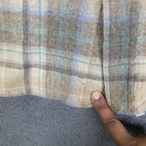 Vintage Pendleton Jacket Mens Medium Beige Blue Plaid Wool Western USA Lined 70s - Picture 5 of 11
