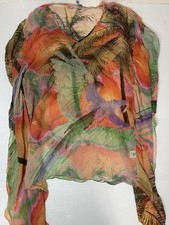 MATTHEW WILLIAMSON ESCAPE Orange Multicolor Printed Silk Chiffon Caftan Size 14