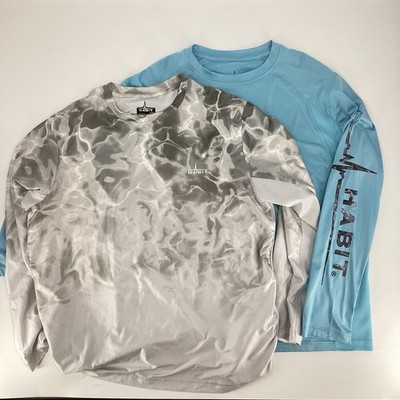 Lot Of 2 Habit Mens Long Sleeve Performance Tee Solar-Factor 40+ Gray Blue Sz XL