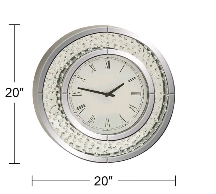 Pacific Coast Lighting Cielo Mirrored 20"X20" Silver Round Crystal Wall Clock - Image 4 of 4