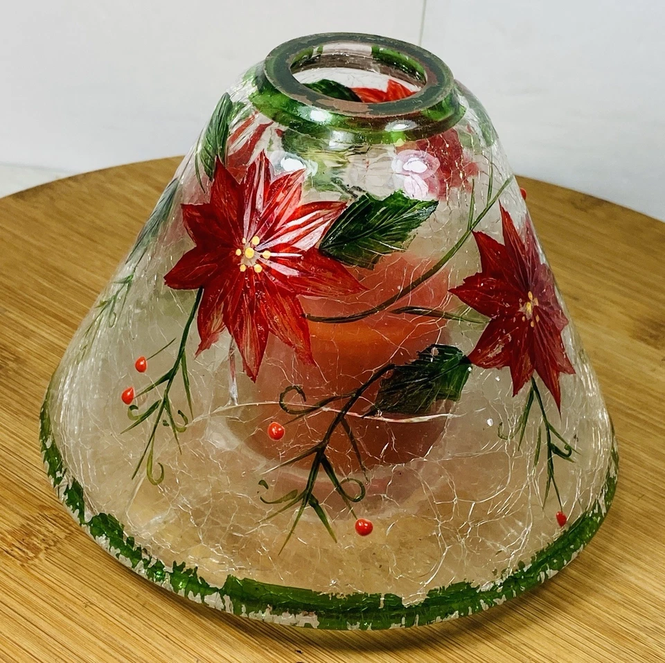 Yankee Candle Crackle Glass Christmas POINSETTIA 2 1/4 Chimney Shade ( SEE PIC) - Image 3 of 4