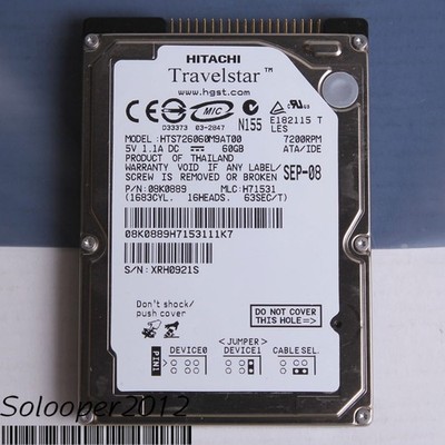    60   HDD 2.5'' 8MB 7200RPM HTS726060M9AT00 IDE Hard Disk Drive #pk