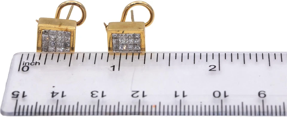 18k Yellow Gold Princess Cut Invisible Set Diamond Square Earrings 1.0CTW - Image 4 of 4