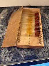 VINTAGE MICROSCOPE LAB SLIDES, WOOD BOX ca 1900s+ tongue/ groove