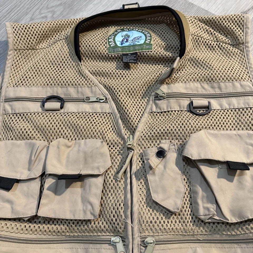 Chaleco de pesca de caza Master Sportsman con cremallera talla XL resistente al aire libre bronceado equipo 92627 Foto 2 de 4