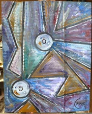 END OF SUMMER  card panel abstract original 8x10 oil painting by Crowell