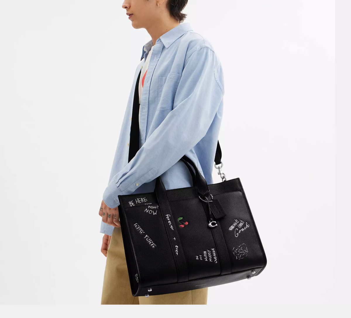 Coach Wesley Tote With Rexy Sketch Print in Black Leather CAS26