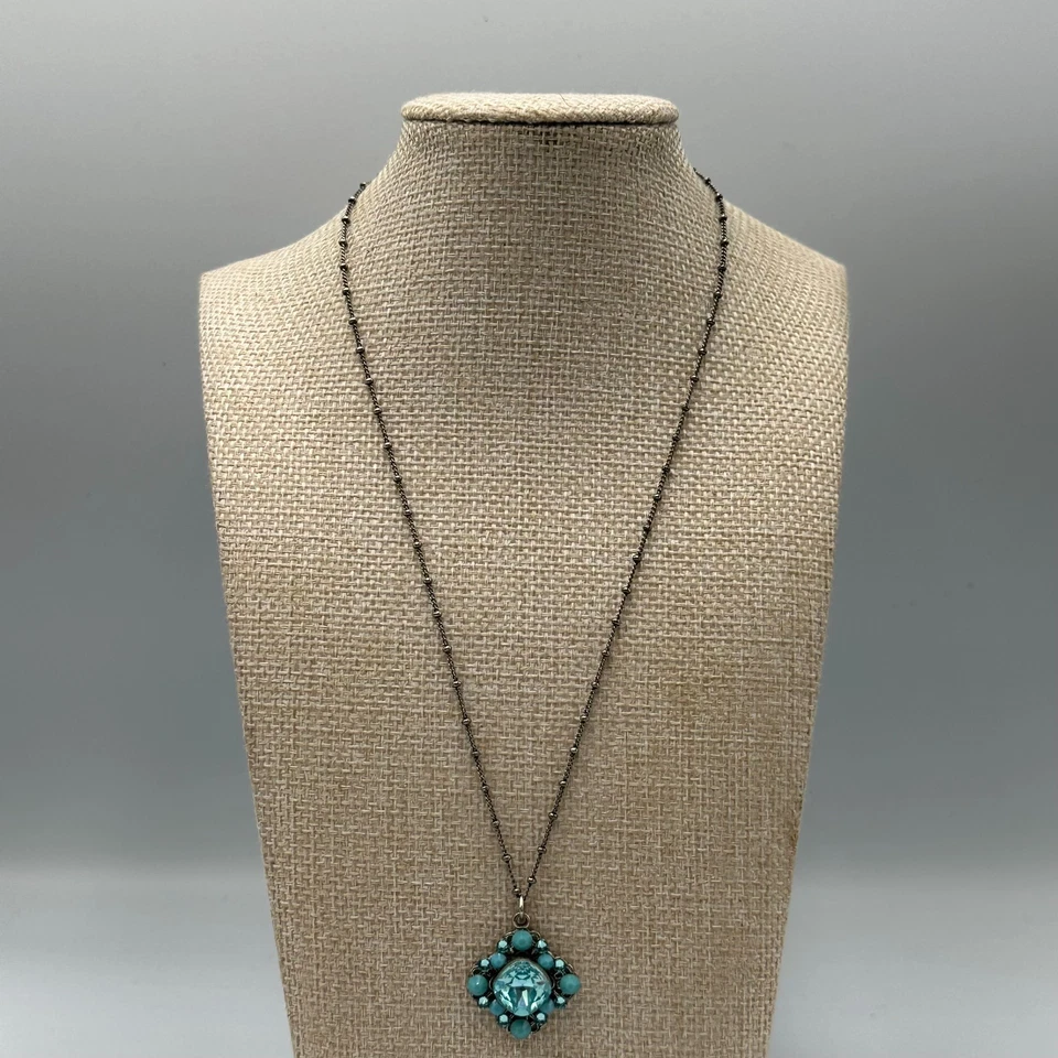 Anne Koplik Designs Necklace Turquoise Blue Rhinestone Pendant Boho Glam Jewelry - Image 3 of 4