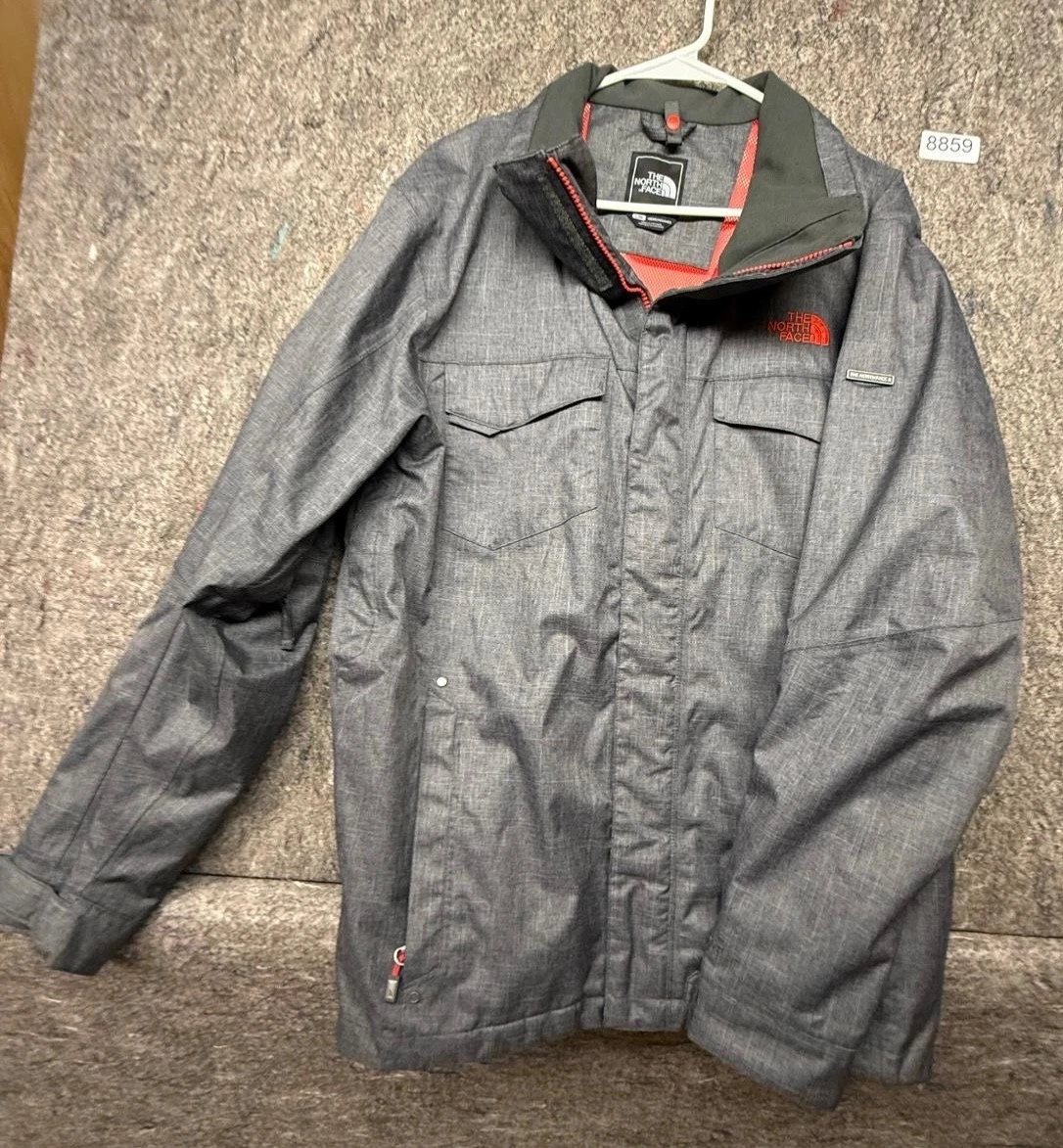 THE NORTH FACE Mens Jacket Gray Red Pockets Waterproof LG