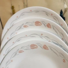 Corelle Peach Garland 7” Salad Plates Flowers Vintage Set of 4
