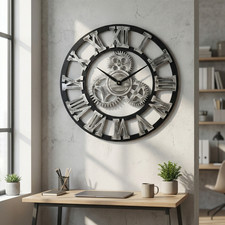 Large Wall Clocks Roman Numerals Open Face for Living Room Silent  60cm or 50cm