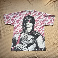Vintage WWF 1993 Bret Hart Pink All Over Print T Shirt XL Rare