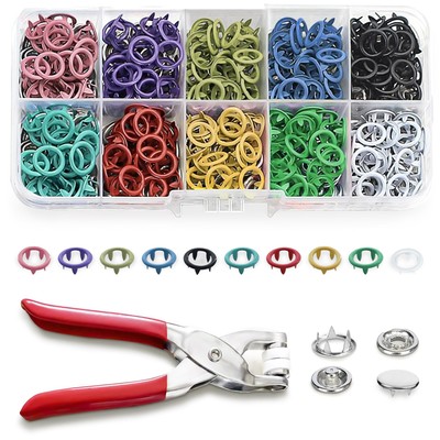 200 Sets Metal Snap Buttons with Fastener Pliers Press Tool KitMulticolor Mixin