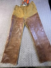 Woods Edge Pants Mens Small Brown Leather Canvas Hunting Workwear USA Made