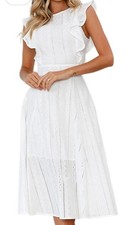 ECOWISH Dress 2025 Cocktail Sz Sm Elegant Ruffle Cap Sleeve A Line Midi